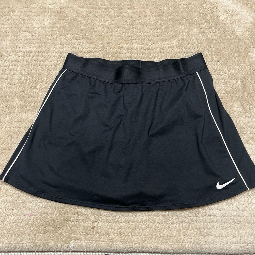 Nike Dri-Fit Black Polyester Blend Stretch Striped Tennis Skirt Size medium